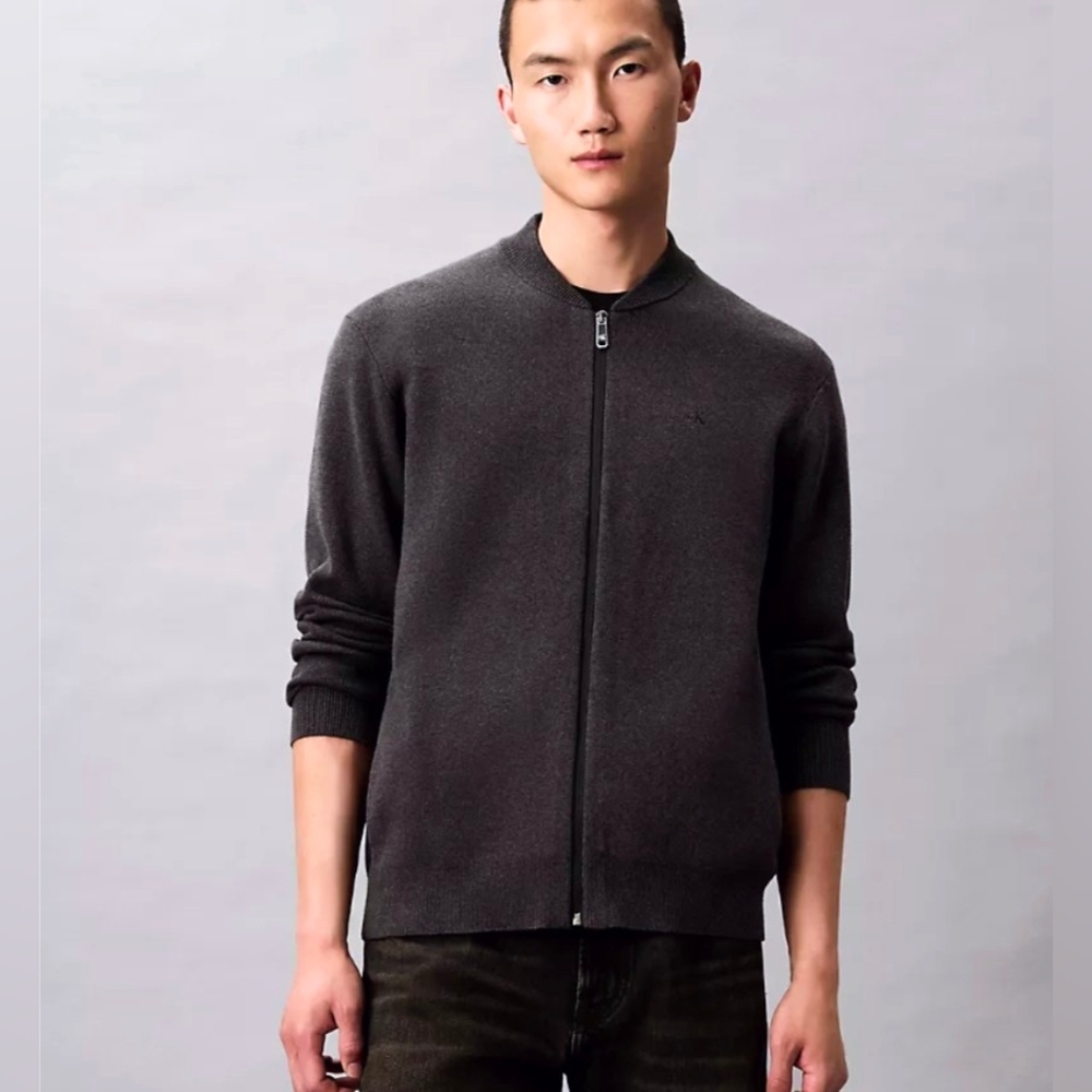 Calvin Klein Men's Charcoal Zip-Up Sweater
